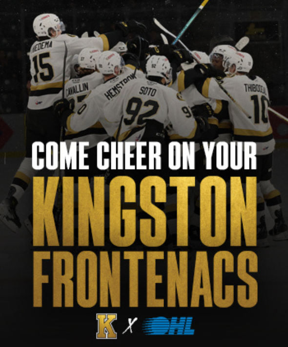 Kingston Frontenacs Hockey Club players celebrating on ice
